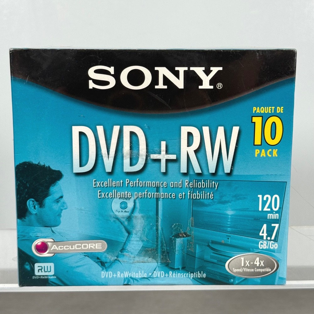 Sony DVD+RW 10 Pack 4.7GB 120min 1x-4x AccuCORE Rewritable Discs 2004 Taiwan